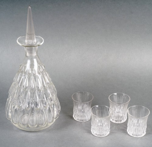 Glass & Crystal  - 1922 René Lalique - Tableware Gouttes d&#039;Eau - 4 Tumblers + 1 Decanter