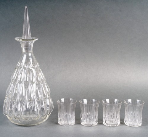 Antiquités - 1922 René Lalique - Tableware Gouttes d&#039;Eau - 4 Tumblers + 1 Decanter