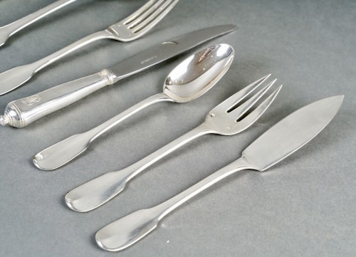 Puiforcat - Cutlery Flatware Set Louvois Sterling Silver - 96 Pieces - Antique Silver Style 