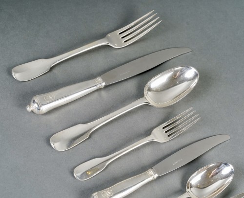 Antique Silver  - Puiforcat - Cutlery Flatware Set Louvois Sterling Silver - 96 Pieces