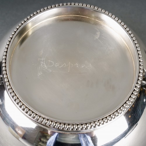 Jean Desprès (1889-1980) - Tureen Centerpiece Silver Plated Hammered Beads Garlands - Art Déco
