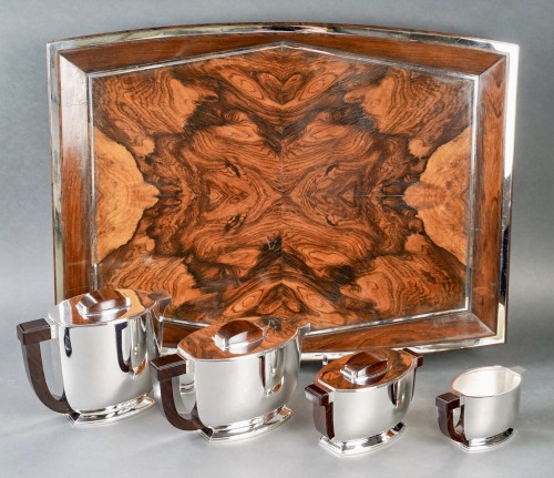 Argenterie et Arts de la table  - 1934 Tetard Frères - Service à thé et à café en argent massif et palissandre