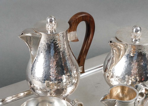 Art Déco - Jean Despres - Service à thé et à café « Gourmette » en métal argenté