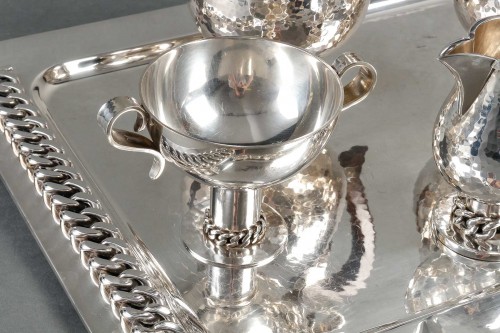Antiquités - Jean Despres - Service à thé et à café « Gourmette » en métal argenté