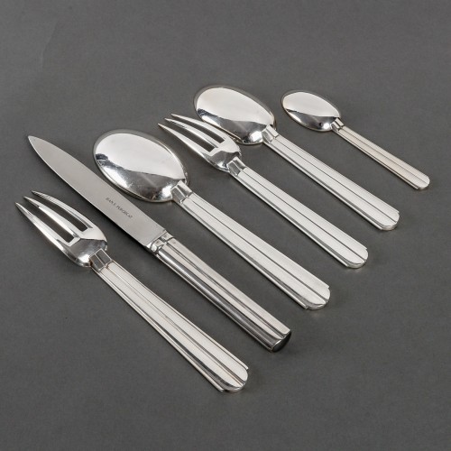 Jean E. Puiforcat - Set Of Flatware Cutlery Chantaco Plated Silver 48 Pces - Antique Silver Style Art Déco