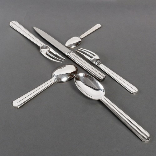 Antique Silver  - Jean E. Puiforcat - Set Of Flatware Cutlery Chantaco Plated Silver 48 Pces