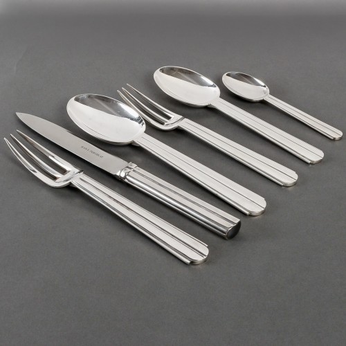 Art Déco - Jean E. Puiforcat - Set Of Flatware Cutlery Chantaco Plated Silver 48 Pces