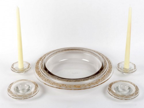 René Lalique - Pair Of Candlesticks And Bowl Ricquewihr - Glass & Crystal Style Art Déco