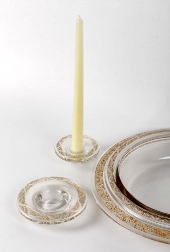 Verrerie, Cristallerie  - René Lalique - Paire de bougeoirs et coupe Ricquewihr