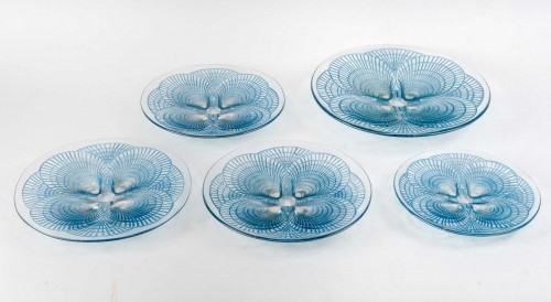 1924 René Lalique - Tablewares 6 Plates &amp; 1 Bowl Coquilles - Art Déco