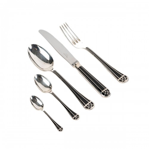 Christofle Flatware Cutlery Set Talisman Plated Silver Black Lacquer 192 Pc