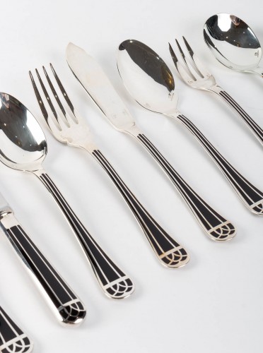 silverware & tableware  - Christofle Flatware Cutlery Set Talisman Plated Silver Black Lacquer 192 Pc