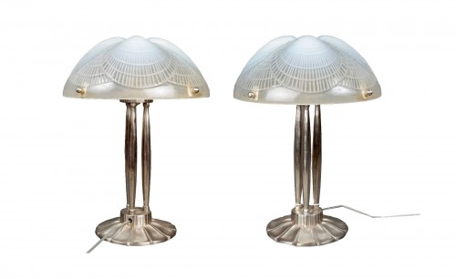 1924 René Lalique - Pair Of Lamps Coquilles