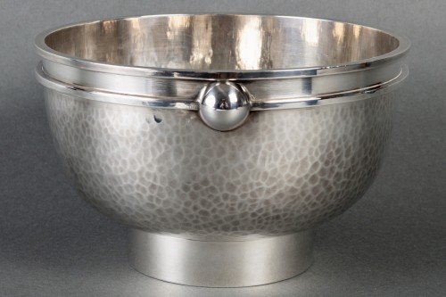 silverware & tableware  - Jean Desprès - Bowl Art Deco Modernist Hammered Silver Plated Metal