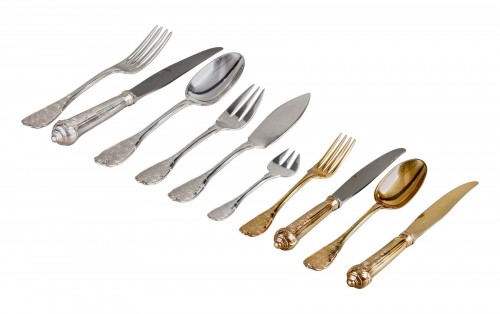 Puiforcat Cutlery Flatware Set Elysee Sterling Silver &amp; Vermeil 127 Pieces