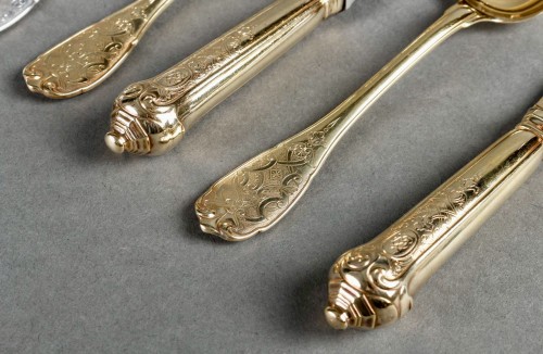 20th century - Puiforcat Cutlery Flatware Set Elysee Sterling Silver &amp; Vermeil 127 Pieces