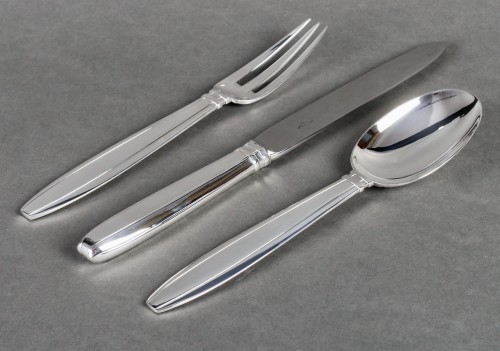 Jean E. Puiforcat - Cutlery Flatware Set Art Deco Sterling Silver - 108 Pie - Antique Silver Style 