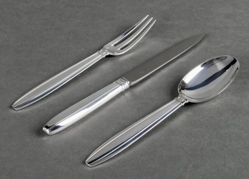 silverware & tableware  - Jean E. Puiforcat - Cutlery Flatware Set Art Deco Sterling Silver - 108 Pie