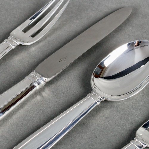 20th century - Jean E. Puiforcat - Cutlery Flatware Set Art Deco Sterling Silver - 108 Pie