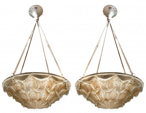 1929 René Lalique Pair Of Ceiling Lights Gaillon