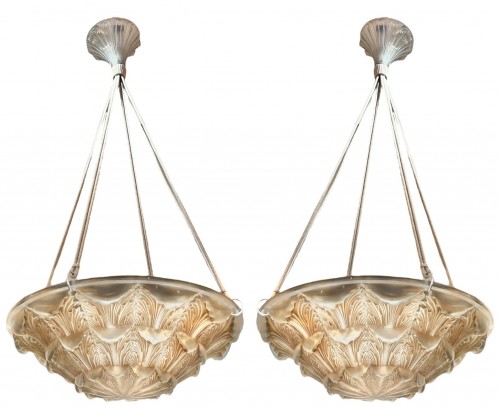 1929 René Lalique Pair Of Ceiling Lights Gaillon - Art nouveau