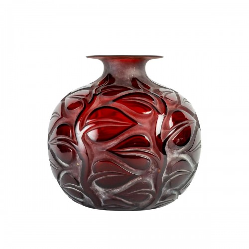 1926 René Lalique - Vase Sophora Dark Amber Glass With White Patina