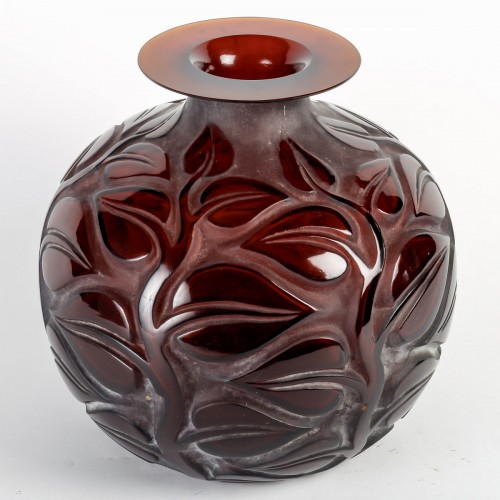 1926 René Lalique - Vase Sophora Dark Amber Glass With White Patina - Glass & Crystal Style Art Déco