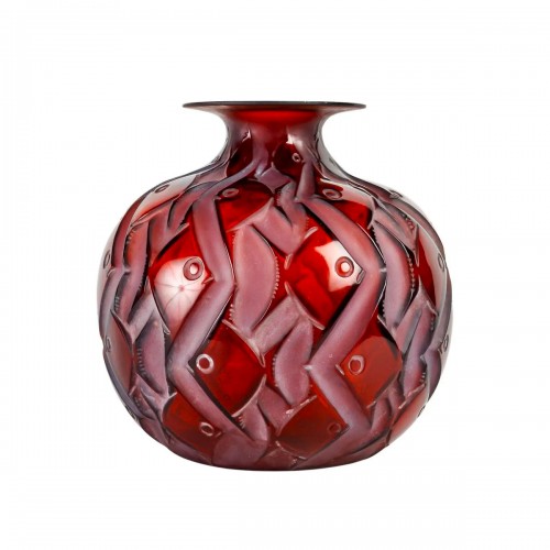 1928 René Lalique - Vase Penthievre Red Amber Glass With White Patina