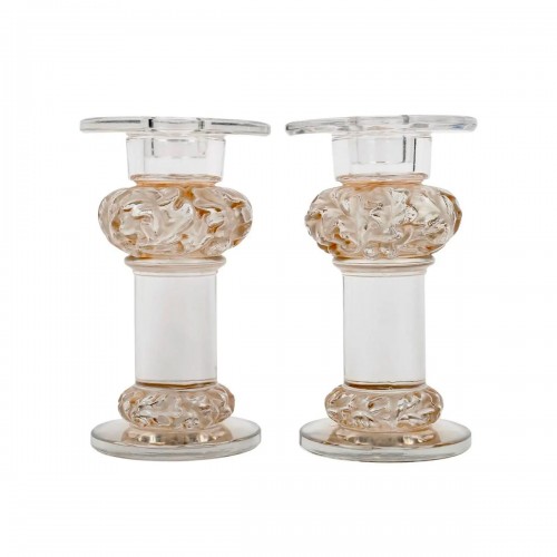 1944 René Lalique - Pair Of Candlesticks Chene Oak