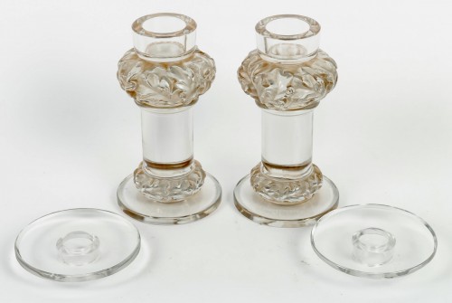 1944 René Lalique - Pair Of Candlesticks Chene Oak - 