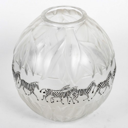 1991 Marie Claude Lalique - Vase Tanzania Zebras - Glass & Crystal Style Art Déco
