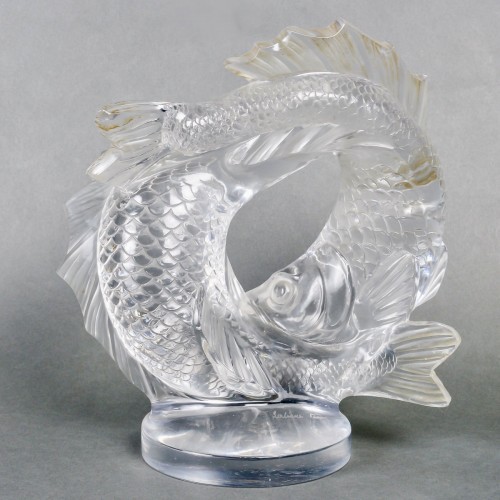 1953 Marc Lalique - Sculpture Deux Poissons - Verrerie, Cristallerie Style Années 50-60