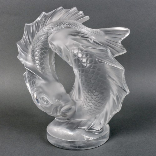 1953 Marc Lalique - Sculpture Deux Poissons - Verrerie, Cristallerie Style Années 50-60