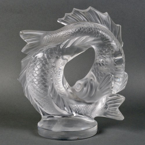 20th century - 1953 Marc Lalique - Sculpture Deux Poissons Fishes