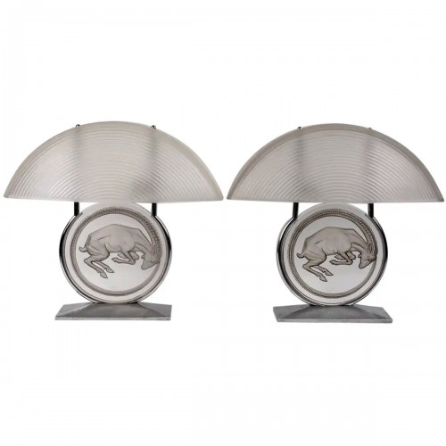 1931 René Lalique - Pair Of Lamps Belier