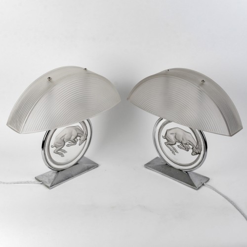 1931 René Lalique - Pair Of Lamps Belier - Lighting Style Art Déco