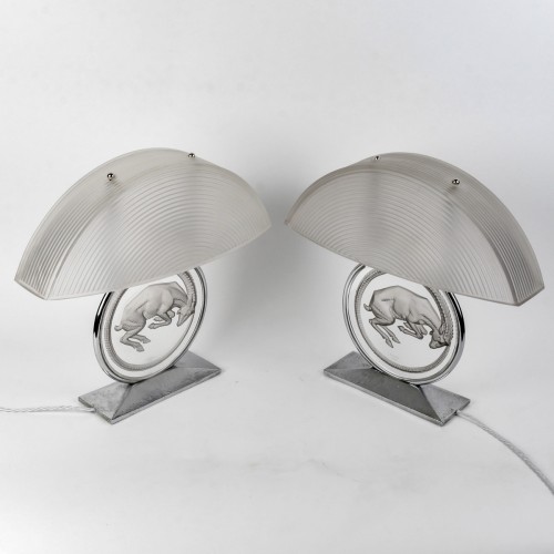 1931 René Lalique - Paire de Lampes "Bélier" - Luminaires Style Art Déco