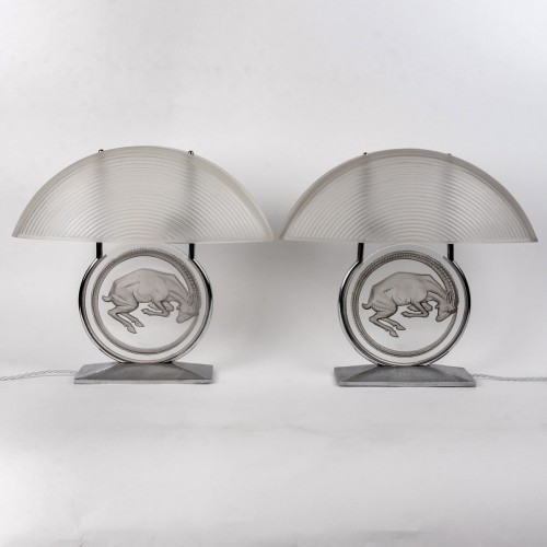 Antiquités - 1931 René Lalique - Pair Of Lamps Belier