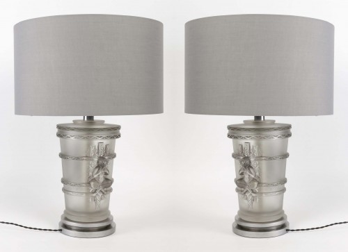 1950 Marc Lalique - Pair Of Lamps Pan - Lighting Style 50