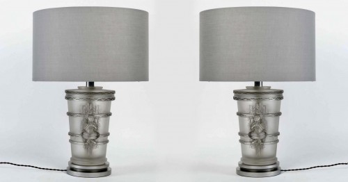 Antiquités - 1950 Marc Lalique - Pair Of Lamps Pan