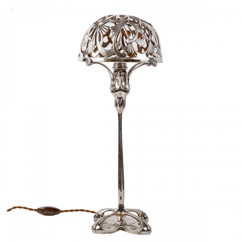 1904 Paul Follot - Lampe feuillages en  bronze argenté pour La Maison Moderne