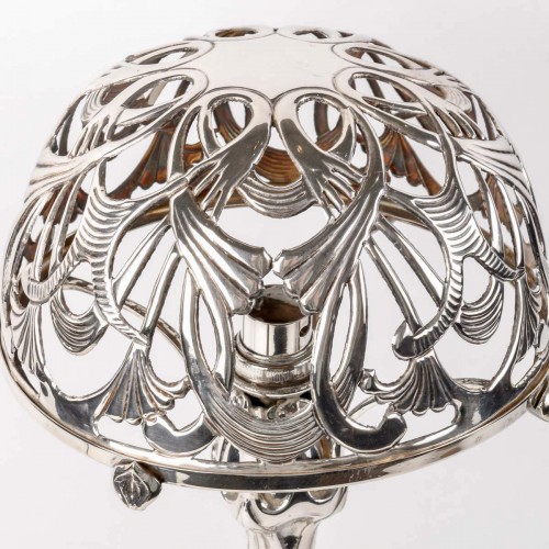 Luminaires Lampe - 1904 Paul Follot - Lampe feuillages en  bronze argenté pour La Maison Moderne