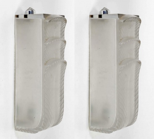 1935 René Lalique - Pair Of Art Deco Sconces Wall Lights Languedoc - Lighting Style Art Déco