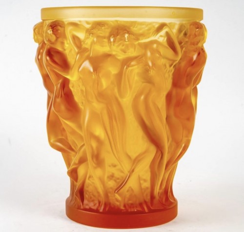 Glass & Crystal  - Lalique France after a model by René Lalique from 1927 - Vase Bacchantes Yellow 