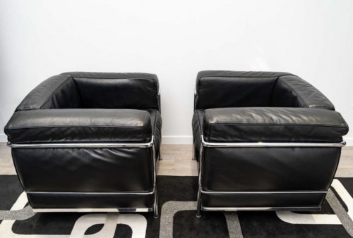 Le Corbusier & Cassina - Paire de fauteuils LC2 - Sièges Style Art Déco