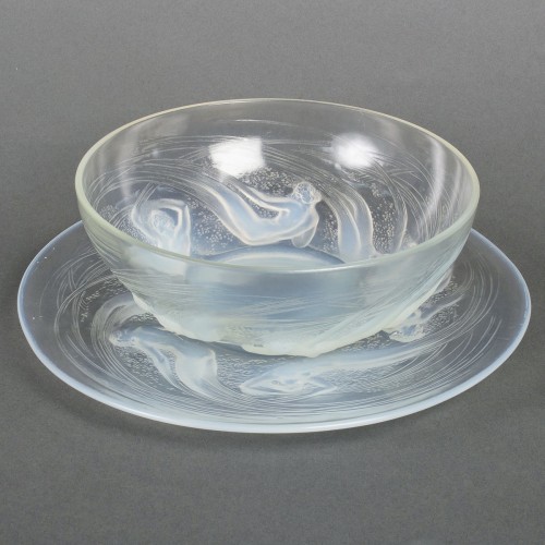 1921 René Lalique - Dishes Plate &amp; Bowl Ondines - Glass & Crystal Style Art Déco