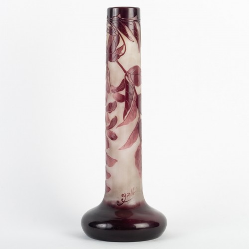 Emile Gallé - Grand Vase "glycines" - Verrerie, Cristallerie Style Art nouveau
