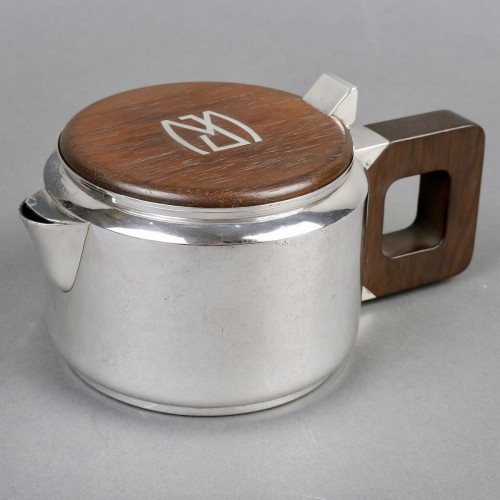 20th century - 1930 Jean E. Puiforcat - Tea Coffee Egoiste Set Sterling Silver Rosewood