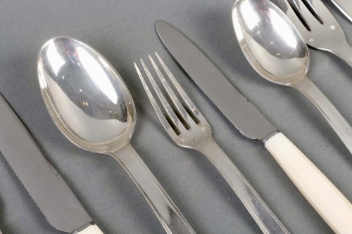 Jean E. Puiforcat - Cutlery Flatware Set Papyrus Art Deco Sterling Silver  - Antique Silver Style Art Déco