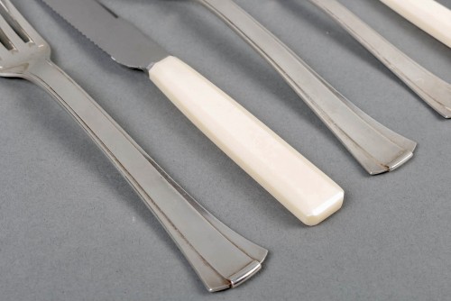 silverware & tableware  - Jean E. Puiforcat - Cutlery Flatware Set Papyrus Art Deco Sterling Silver 